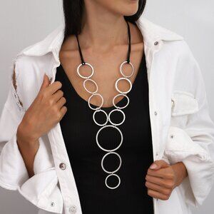 Antique Silver Handmade Leather Circle Necklace